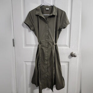 JDY green trench coat dress belted collared lagenlook Military size 36